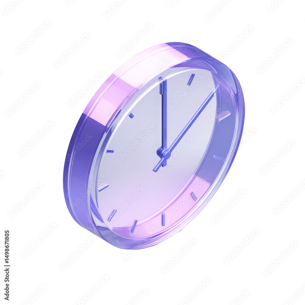 Poster transparent clock design with blue hands and a gradient color scheme on black