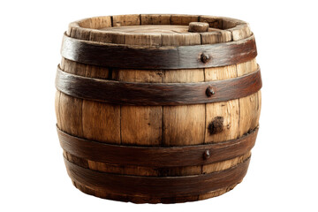 Obraz premium Vintage wooden barrel with iron bands and rustic texture, cut out