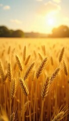 Golden wheat field swaying gently in the summer sun, ripe for harvest, promising a bountiful yield A picturesque scene of agricultural abundance , peaceful, landscape
