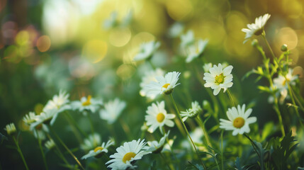 flower chamomile daisy natural landscape banner. Chamomile flower field.