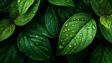 Fresh Leaves Texture with Rain Droplets : Suitable for Be Used as Background and Content in Any Project (Print, Graphic Design, Blog Posts, Social Media Posts or Website Related to Environment Theme)