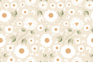 Summer floral pattern, blooming flowers element on seamless pattern. Not AI generate design for fabric textile fashion print wallpaper, orange flowers, carpet, shirt, seamless, white flowers