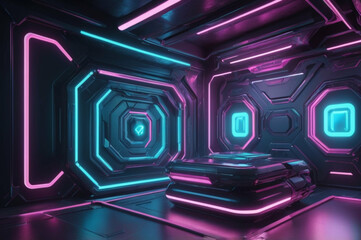 Neon-Lit Futuristic Chamber