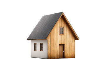 Wooden and concrete miniature house with triangular roof, cut out