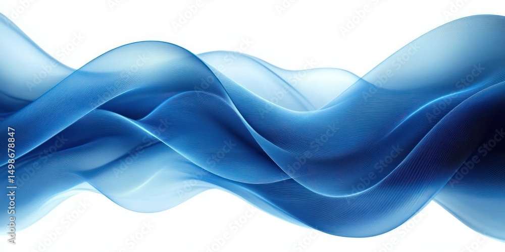 Fototapete abstract flowing blue waves with translucent layered curves on white background creating a smooth dy