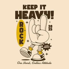 Cartoon Rock Hand Character with Heavy Metal Spirit