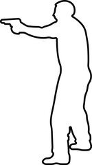 Pointing gun Shooting range icon in line isolated on transparent background 