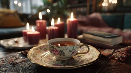 Cozy Evening with Tea and Candles