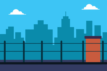 Obraz premium Urban skyscraper cityscape vector illustration with city skyline silhouette against the night sky