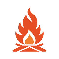 Simple illustration of a campfire with orange flames and burning firewood against white background
