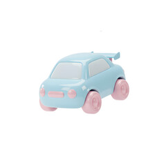 Cute pastel blue and pink toy car with rounded design and wheels for children