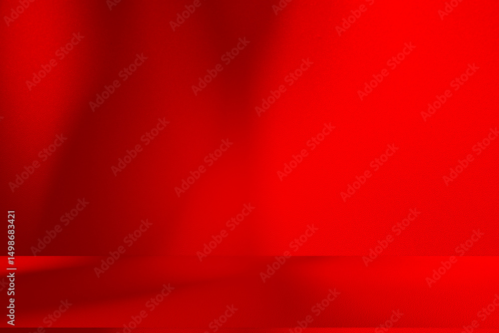 Poster Wall interior background, studio and backdrops show products.with shadow from window color Red background for text insertion and presentation product	