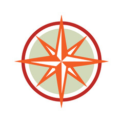 Fototapeta premium Simple orange and red compass rose vector illustration isolated on white background