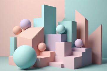 Pastel Geometric Composition with Spheres