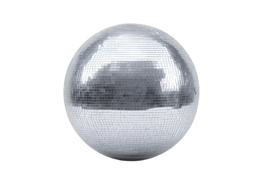 Shiny reflective mirror ball with mosaic tiles on black background, cut out