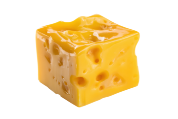 Fresh block of swiss cheese with characteristic holes on white background, cut out