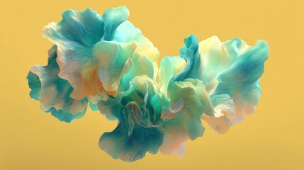 Abstract Teal and Yellow Fluid Form Digital Art