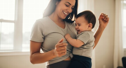 Obraz premium A mother playing with her child, they look very happy