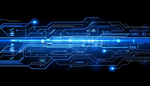 Abstract graphic design of glowing circuit board patterns.