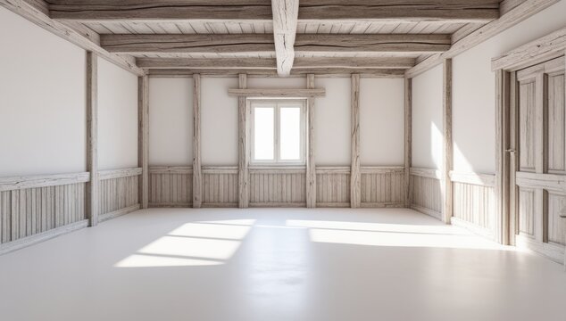 Sala rustica color blanco, vac&iacute;a. 