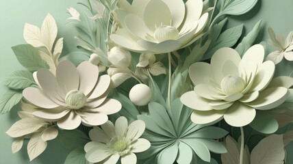 Paper Flowers in Soft Green Hues