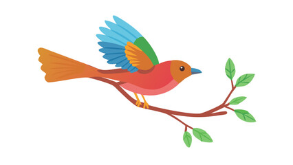 Obraz premium Colorful Bird on Branch Flat Design Illustration