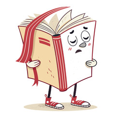 A cute, anthropomorphic book character, drowsy and exhausted, gently closes its own pages, settling down for a nap. Bei (1) detail.