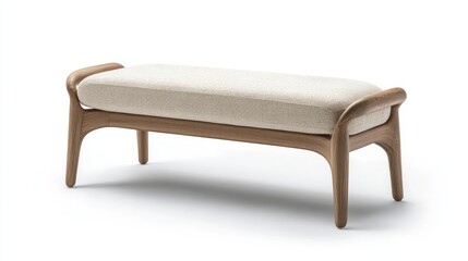 Light beige upholstered bench with wooden frame