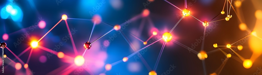 Poster abstract network of glowing particles connected by lines.