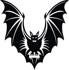 Stylized Black Bat Illustration with Spread Wings