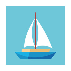 Simple and cute blue sailboat sailing on the ocean with white sails vector illustration