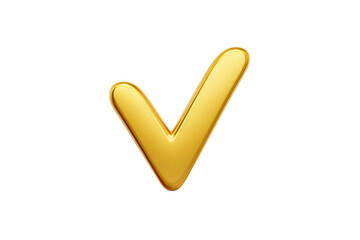 Shiny gold 3d check mark symbol on black background, cut out