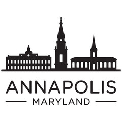 Fototapeta premium Annapolis Maryland, city skyline silhouette with black buildings. Vector black silhouette. with white background