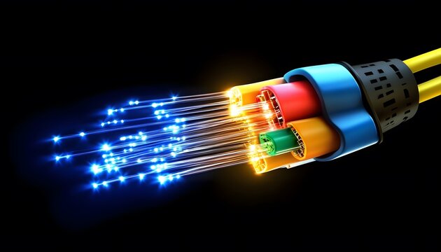 High-speed fiber optic cable with glowing strands.