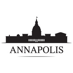 Annapolis Maryland, city skyline silhouette with black buildings. Vector black silhouette. with white background