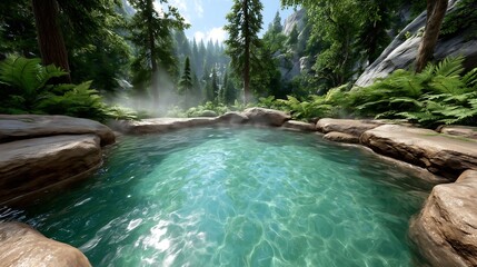 Naklejka premium Serene Forest Hot Springs A Tranquil Escape in Lush Nature
