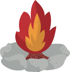 Cartoon Campfire Illustration with Rocks for Camping