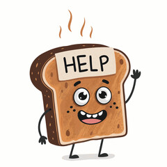 A cheerful, burnt slice of bread, grinning widely, holds something unseen.  Intricate details show charring and texture.