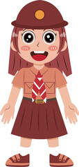 Illustration of Cheerful Girl Scout Cartoon Character