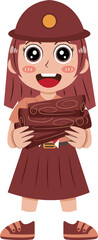 Illustration of Girl Scout Carrying Wood Logs