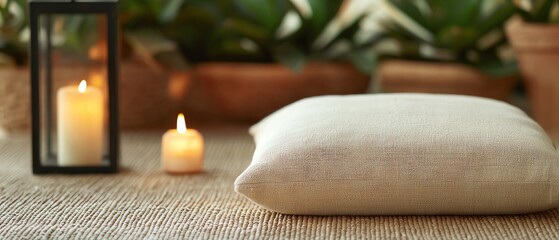 Cozy wellness retreat with oversized floor pillows, lanterns, and nature-inspired tones