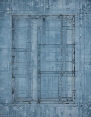 Abstract architectural blueprint with distressed blue photographic tint, geometric shapes, illustration, texture, image