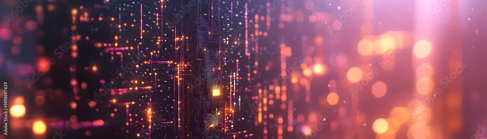 Poster abstract digital design with glowing lines and bokeh.