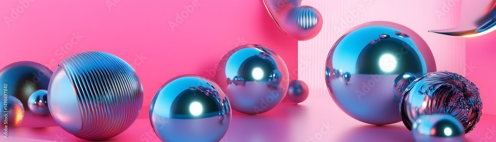 Poster abstract composition of glossy spheres in a vibrant color scheme.