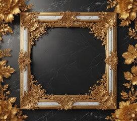 Golden floral frame, luxurious marble backdrop  ,  wedding, luxury