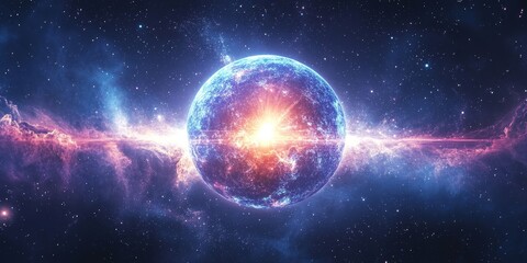 Obraz premium Digital art of a glowing phoenix rising from the ocean waves under a starry sky, Generative AI