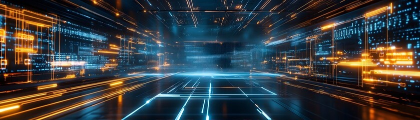 Obraz premium A futuristic, glowing digital corridor.