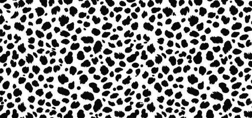 Black and white dalmatian print pattern vector. Abstract dalmatian dog spots or skin fur texture background.