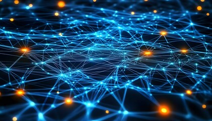 Detailed network of interconnected glowing points and lines.