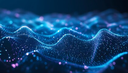 Abstract digital waves of glowing points and lines.